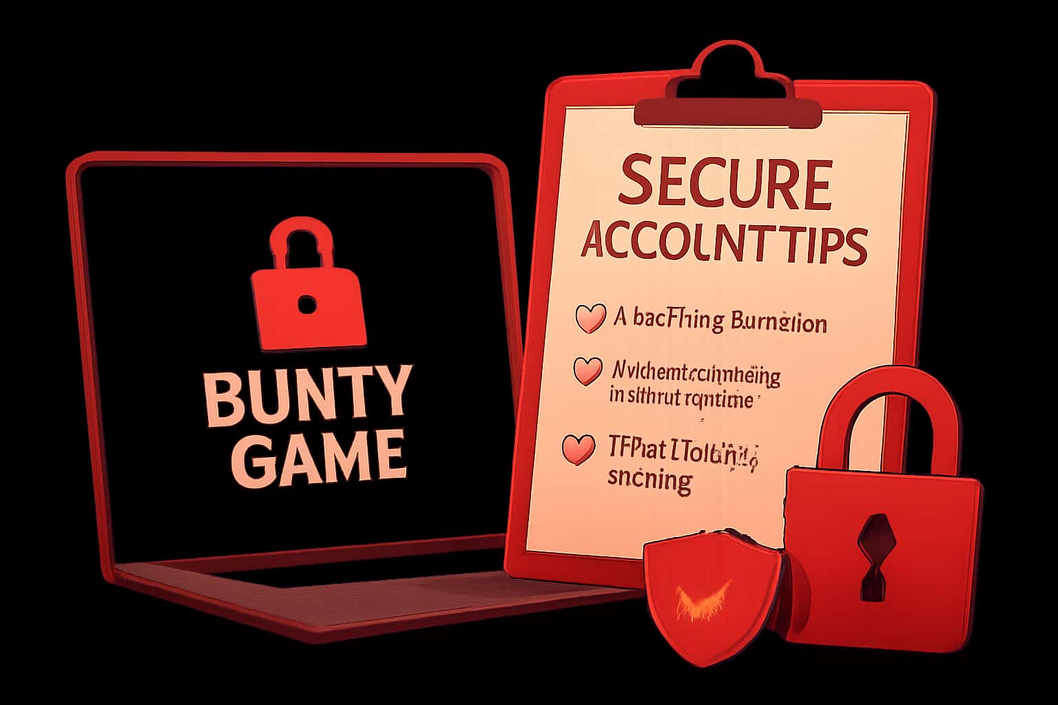 An informative scene depicting tips for securing a Bunty Game account.