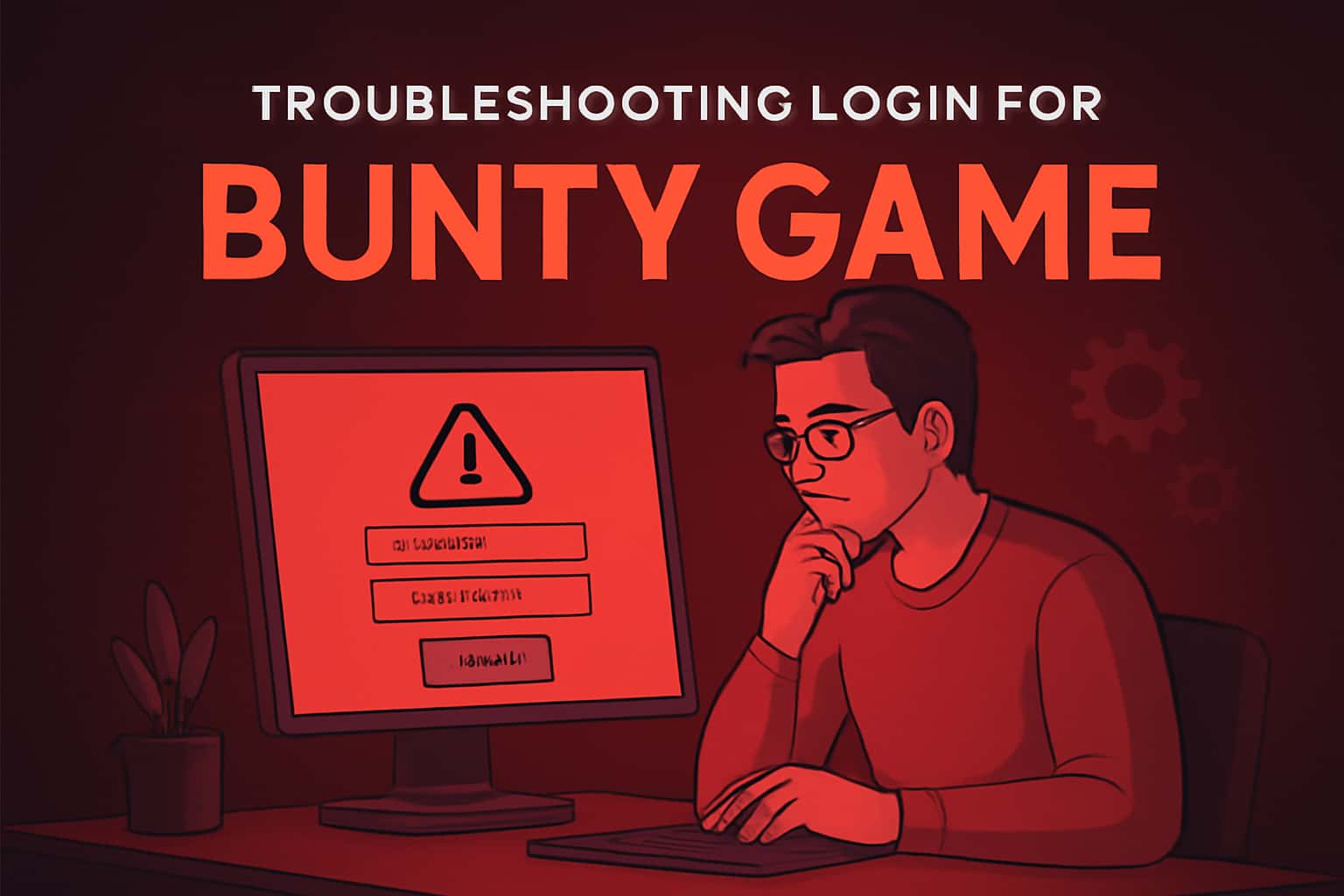 An informative scene depicting troubleshooting login issues for Bunty Game.